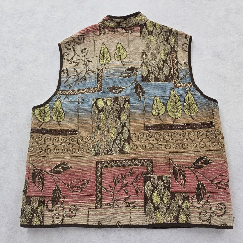 Alfred Dunner Tapestry Vest 12P Fall Leaves Full Zip Autumn Artsy Ombre Western - Picture 2 of 6